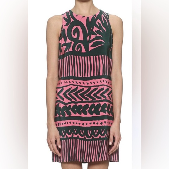 Whistle 100% Silk Green and Pink Sleeveless Shift Mini Dress Sz-10 - Picture 4 of 8